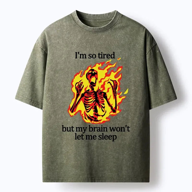 Kyoto-Lion Tired Skeleton On Fire Washed T-Shirt