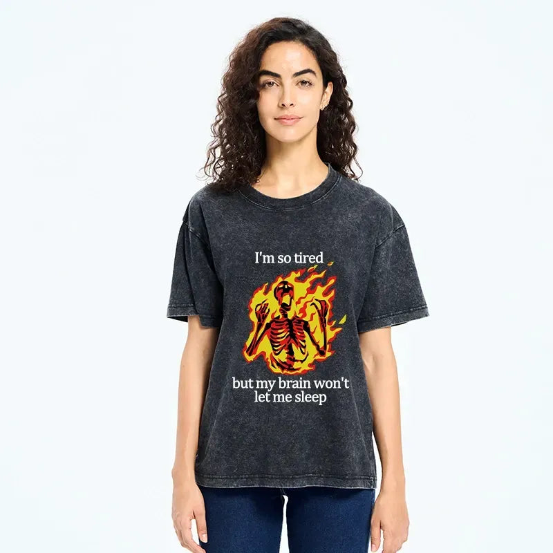 Kyoto-Lion Tired Skeleton On Fire Washed T-Shirt