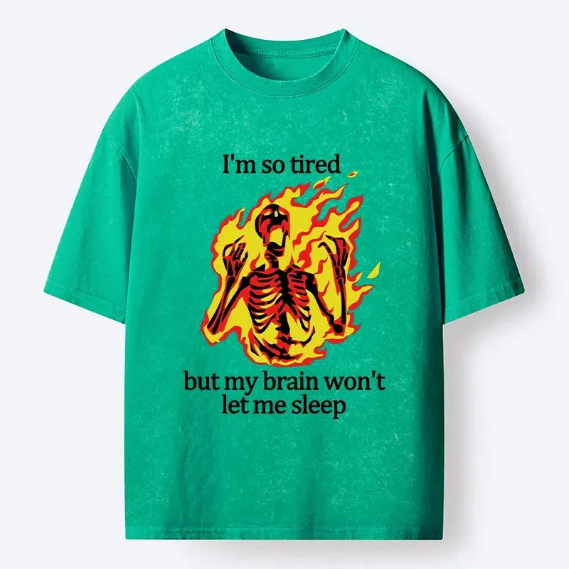 Kyoto-Lion Tired Skeleton On Fire Washed T-Shirt
