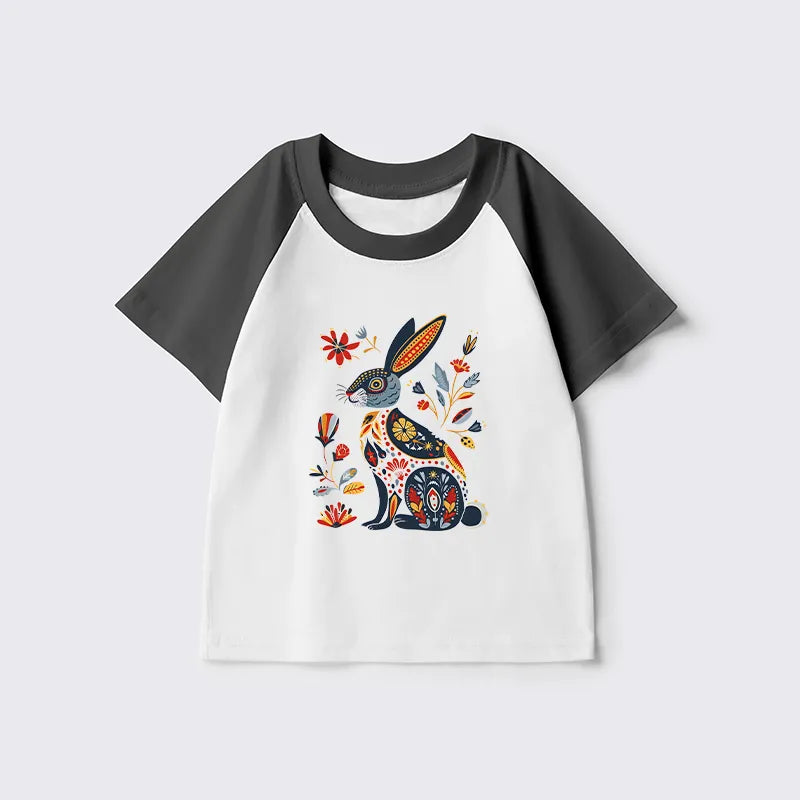 Kyoto-Lion Folk Hare Bloom Kids Raglan T-shirt