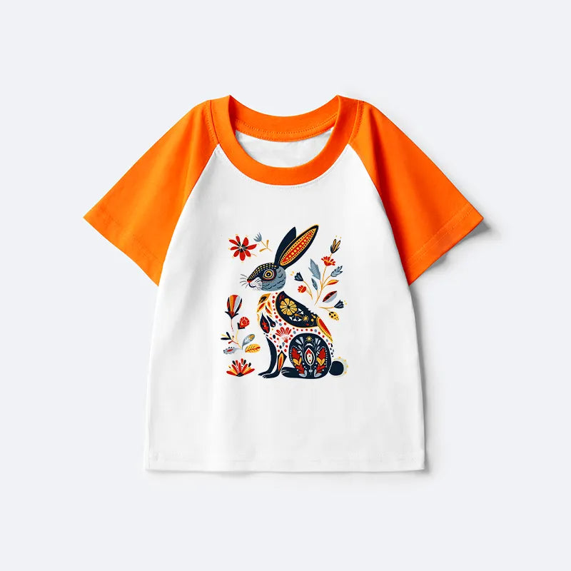 Kyoto-Lion Folk Hare Bloom Kids Raglan T-shirt