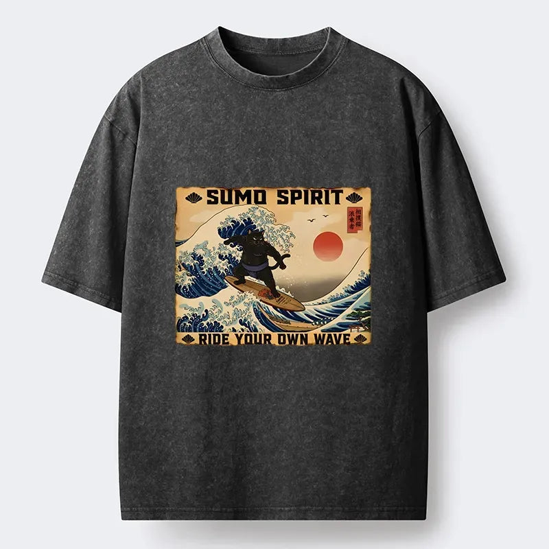 Washed ukiyo-e cat tee for daily wear