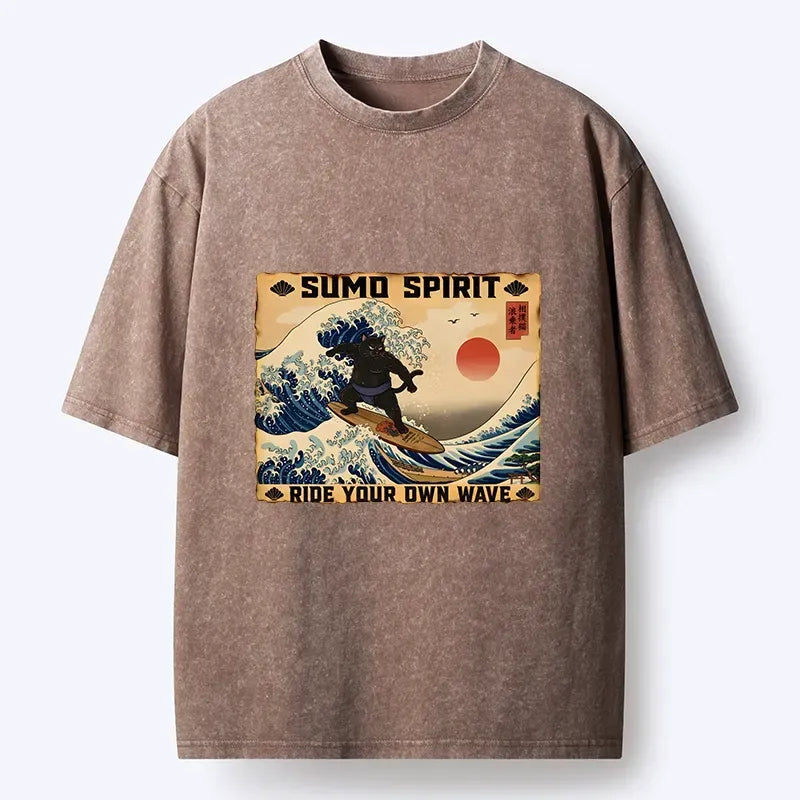 Washed ukiyo-e cat tee for daily wear