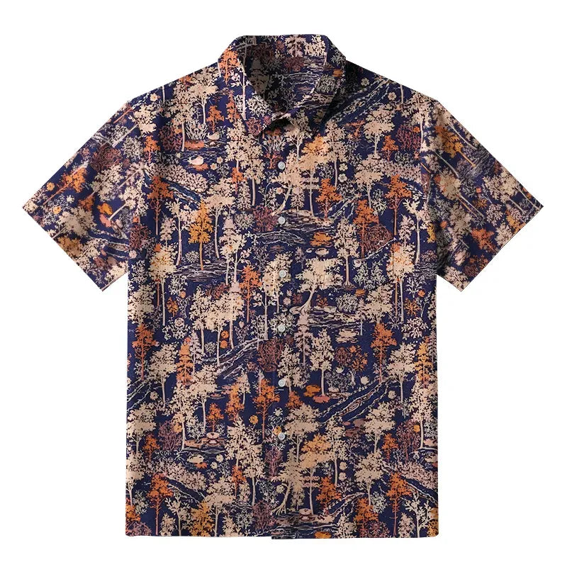 Kyoto-Lion Autumn Forest Button-up Shirt