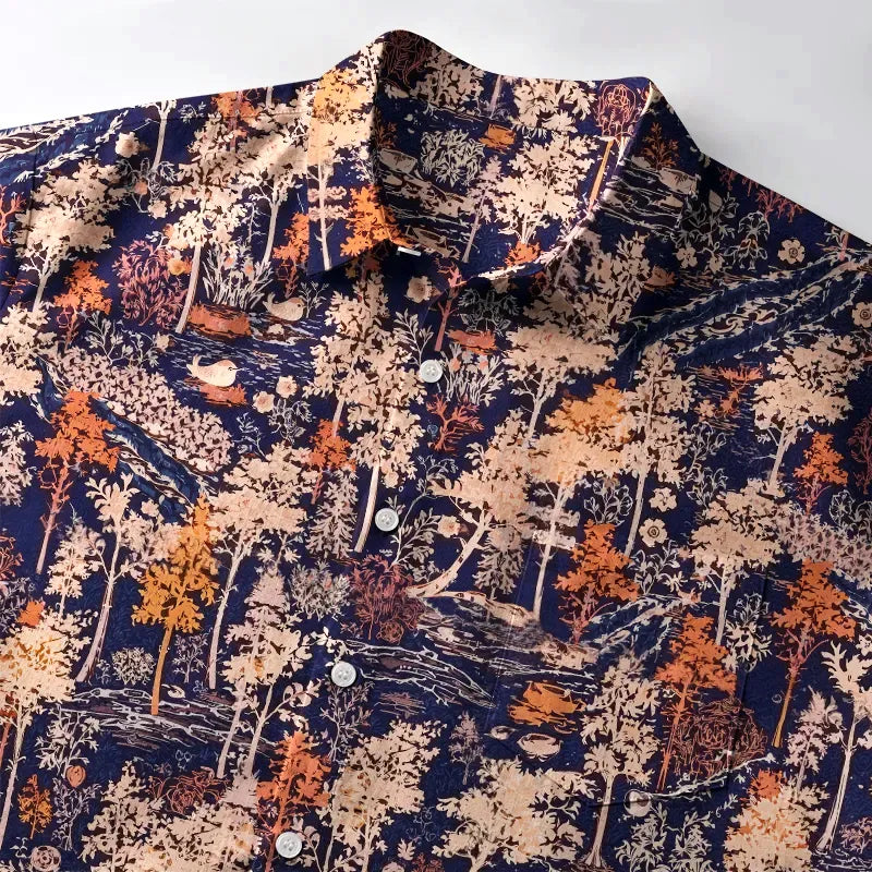Kyoto-Lion Autumn Forest Button-up Shirt