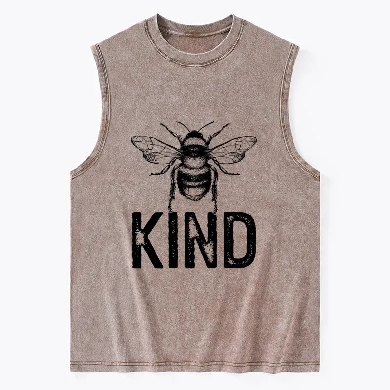 Kyoto-Lion Minimalist Bee Kind Illustration Washed Tank