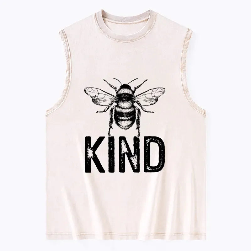 Kyoto-Lion Minimalist Bee Kind Illustration Washed Tank