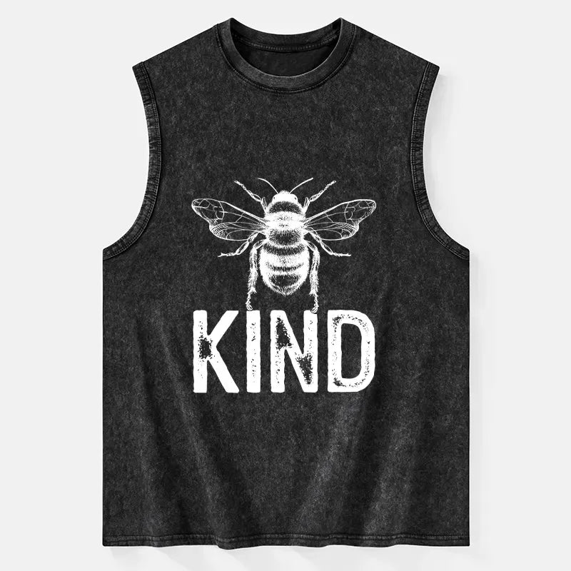 Kyoto-Lion Minimalist Bee Kind Illustration Washed Tank