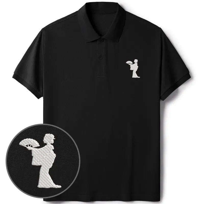 Kyoto-Lion Geisha Holding A Fan Embroidered Polo T-Shirt