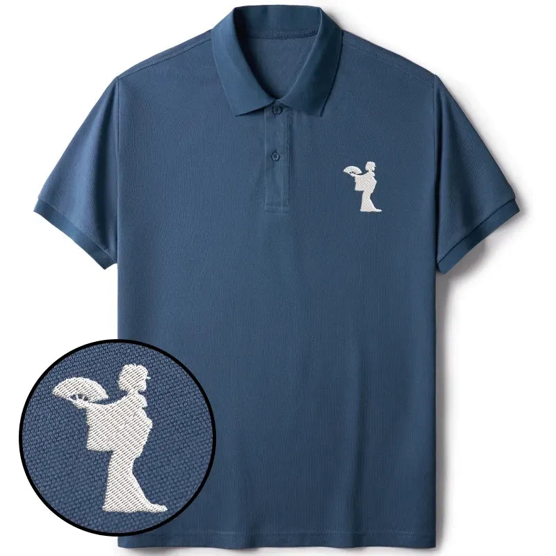 Kyoto-Lion Geisha Holding A Fan Embroidered Polo T-Shirt