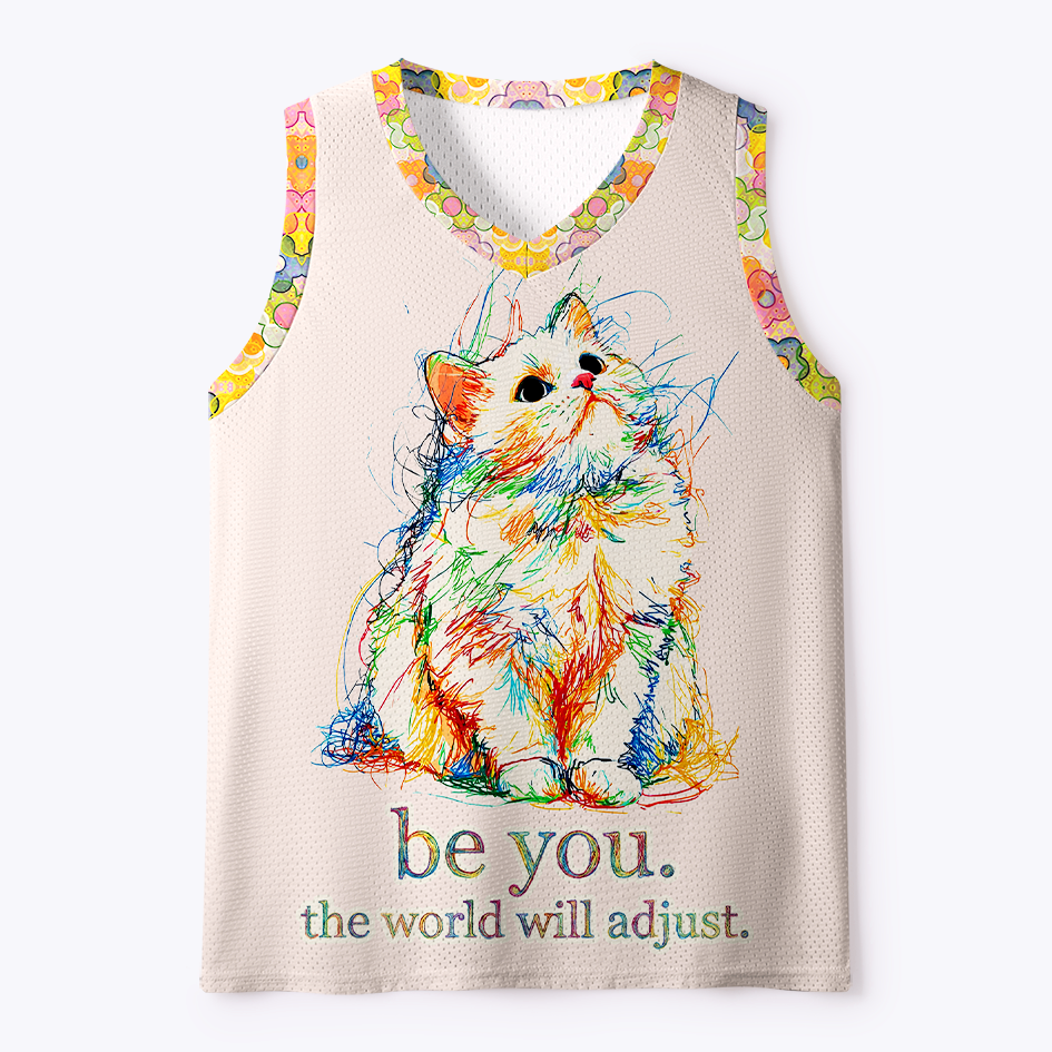 Kyoto-Lion The World Will Adjust Fluffy Cat Mesh Tank Top