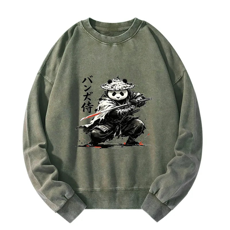 Kyoto-Lion Panda Samurai Warrior Washed Sweatshirt