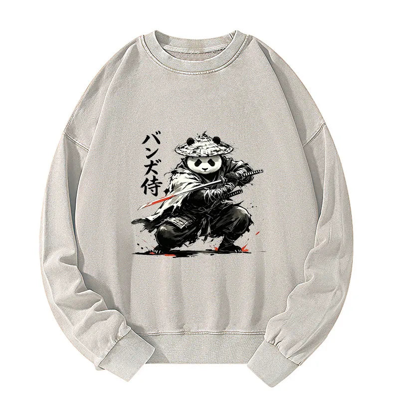 Kyoto-Lion Panda Samurai Warrior Washed Sweatshirt