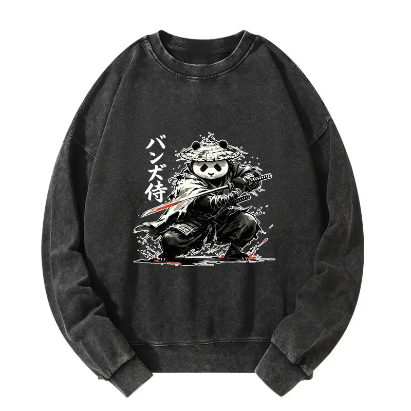 Kyoto-Lion Panda Samurai Warrior Washed Sweatshirt