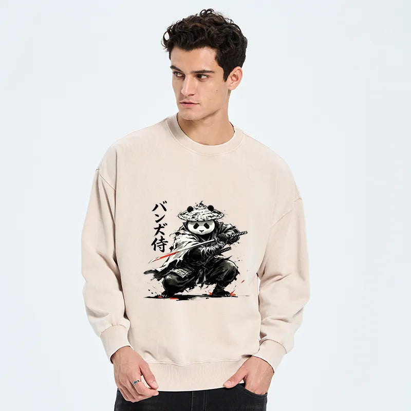 Kyoto-Lion Panda Samurai Warrior Washed Sweatshirt