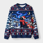 Kyoto-Lion Winter Night Santa Cat Fuzzy Christmas Ugly Sweatshirt