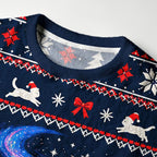Kyoto-Lion Winter Night Santa Cat Fuzzy Christmas Ugly Sweatshirt