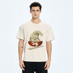 Kyoto-Lion Kanagawa Noodle Wave Food Art Washed T-Shirt