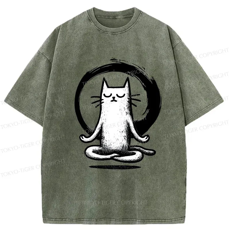 Kyoto-Lion Zen Japan Cat Washed T-Shirt