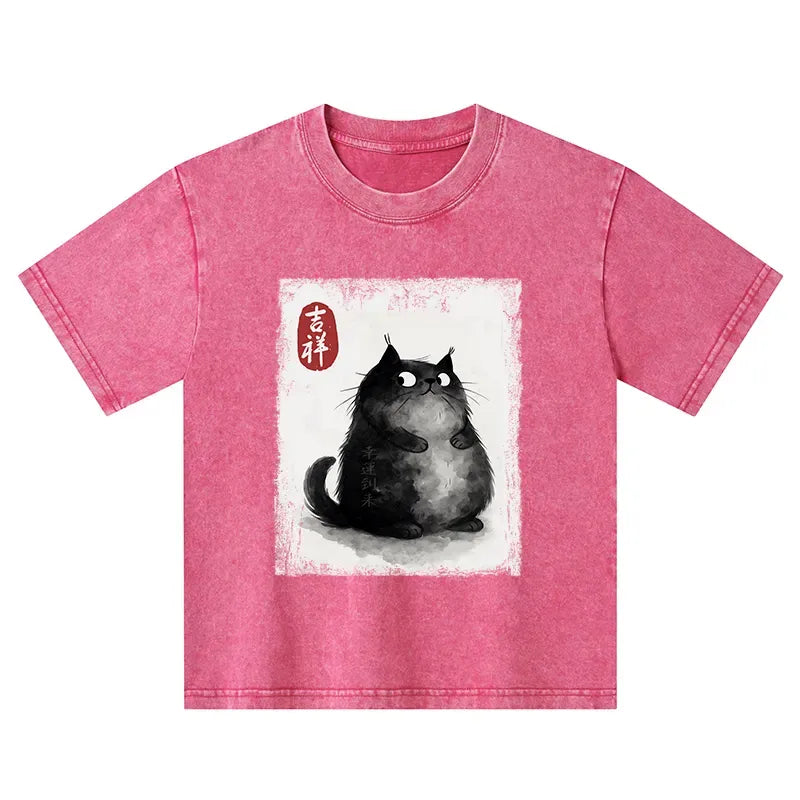 auspicious fluffy cat t-shirt for kids