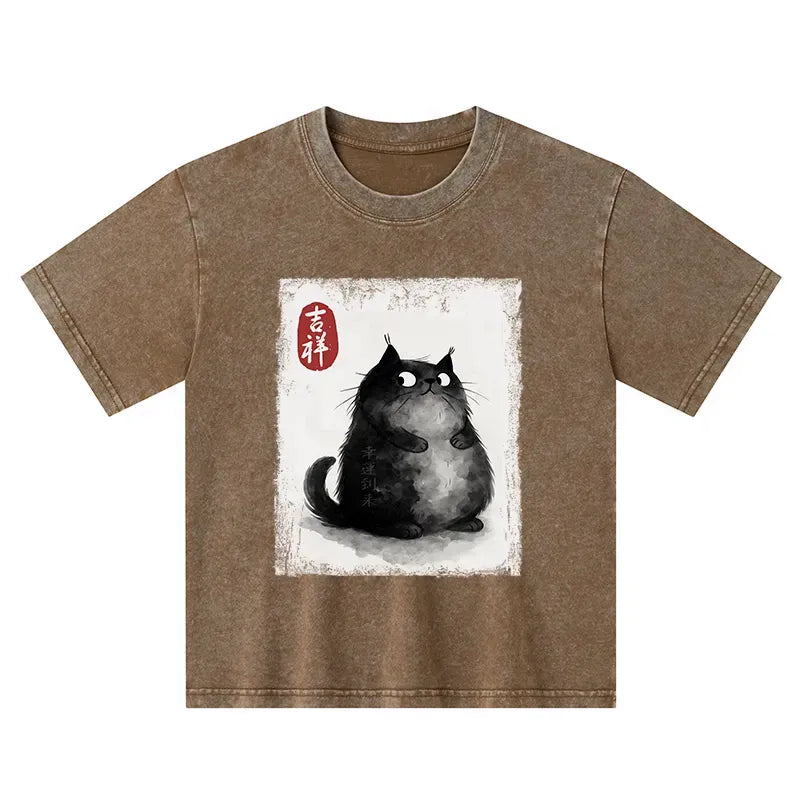auspicious fluffy cat t-shirt for kids