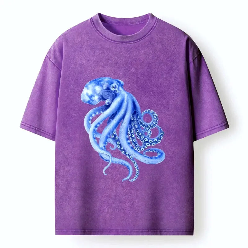 Washed Octopus T-Shirt for Summer Vacation