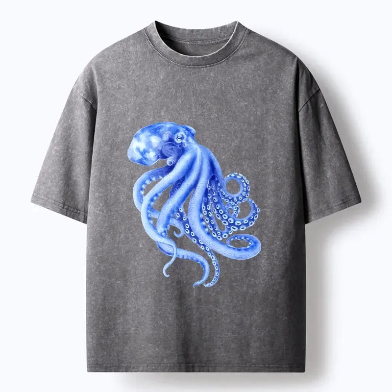 Washed Octopus T-Shirt for Summer Vacation