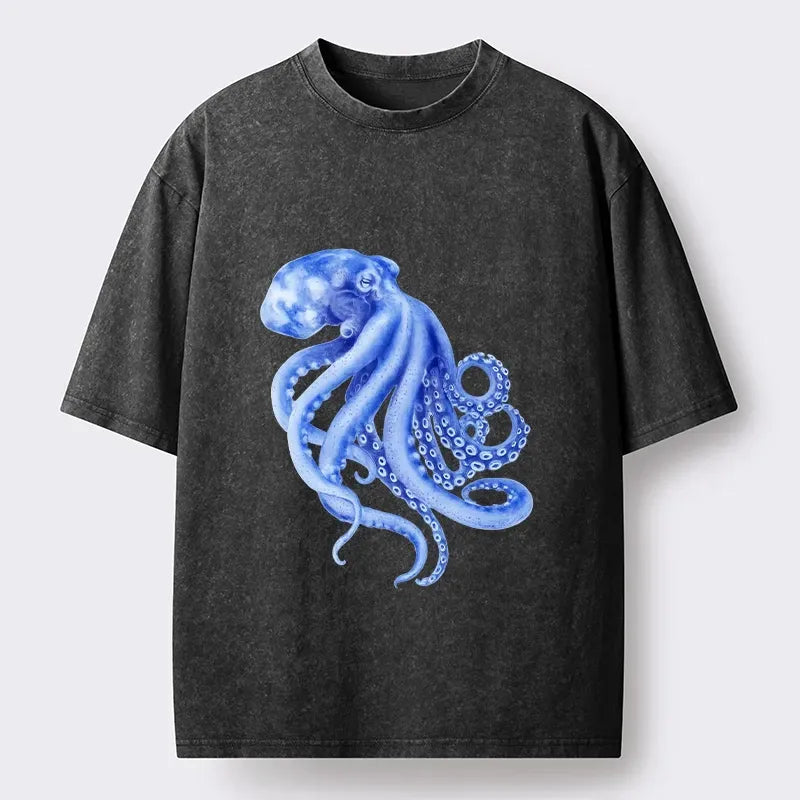 Washed Octopus T-Shirt for Summer Vacation