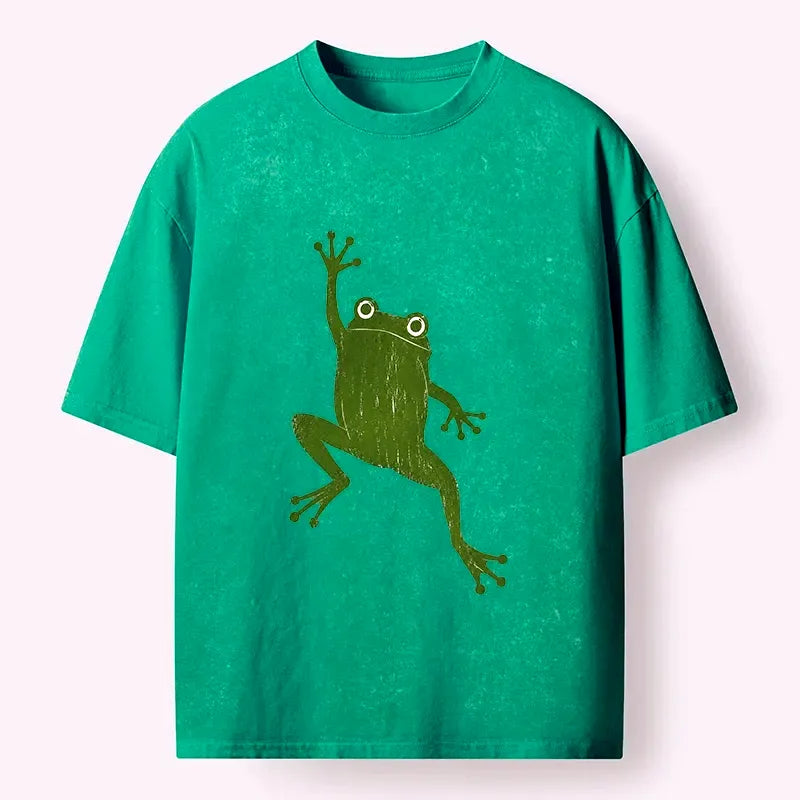 retro green wave frog t-shirt for casual wear