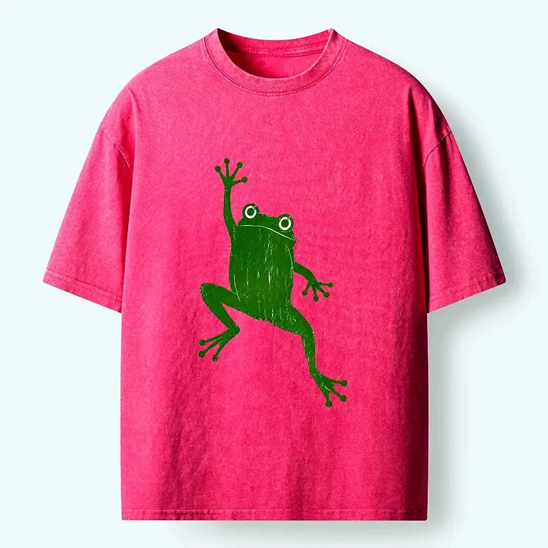 retro green wave frog t-shirt for casual wear