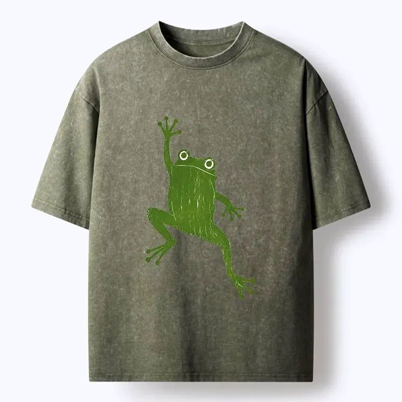 cute washed t-shirt with japanese frog graphic