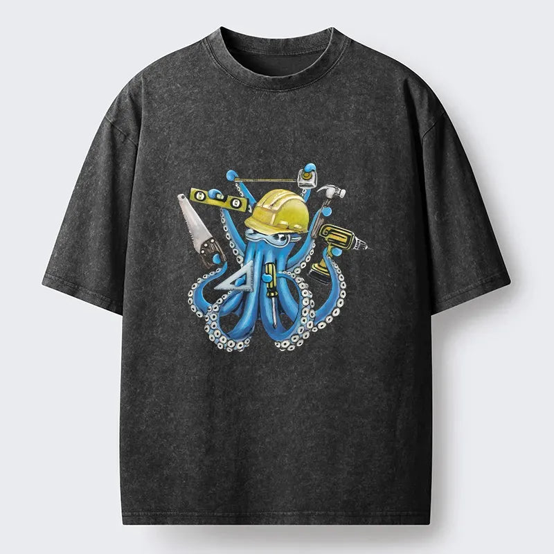 Kyoto-Lion Architect Octopus Washed T-Shirt