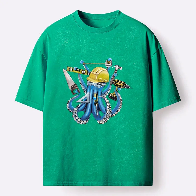 Kyoto-Lion Architect Octopus Washed T-Shirt