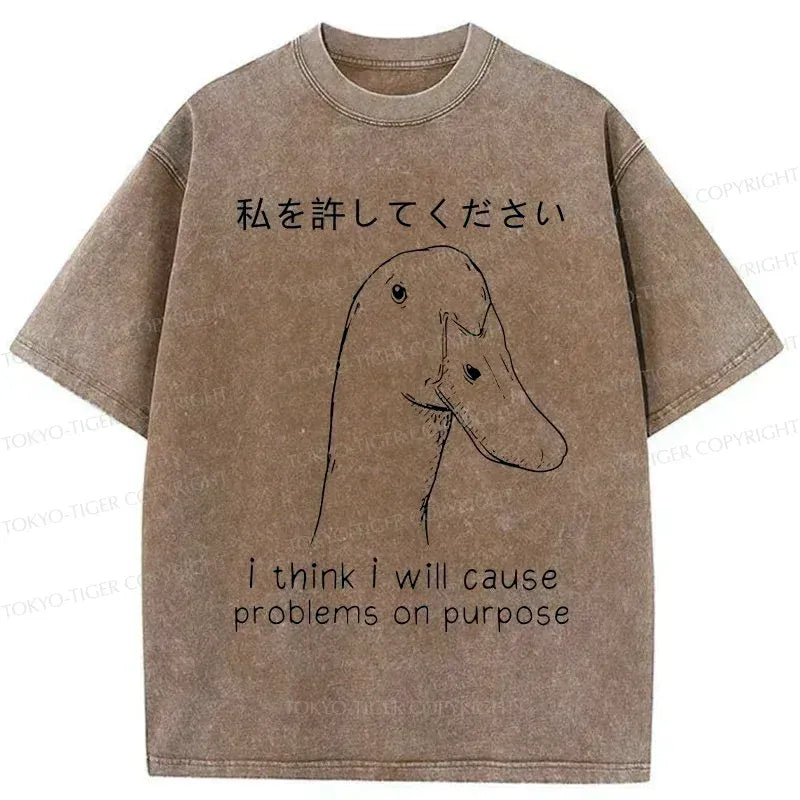 Kyoto-Lion Stupid Goose Funny Washed T-Shirt
