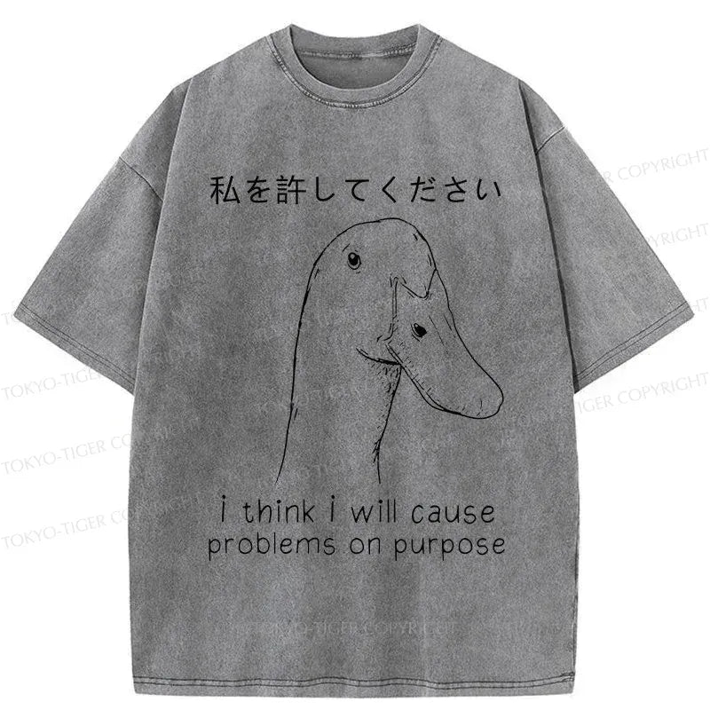 Kyoto-Lion Stupid Goose Funny Washed T-Shirt