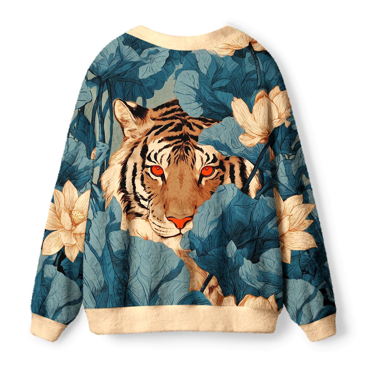 Kyoto-Lion Jungle Whisper: Silent Tiger Ugly Cardigan Sweater