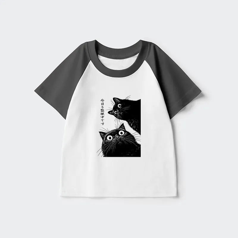 Kyoto-Lion The Cat Is Watching Today Kids Raglan T-shirt