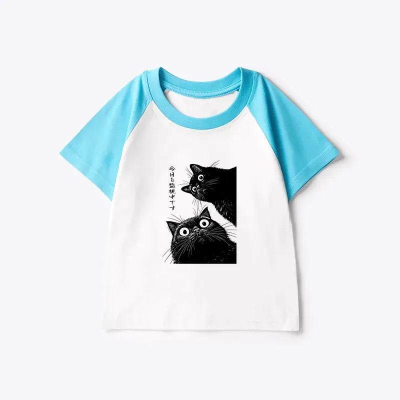 Kyoto-Lion The Cat Is Watching Today Kids Raglan T-shirt