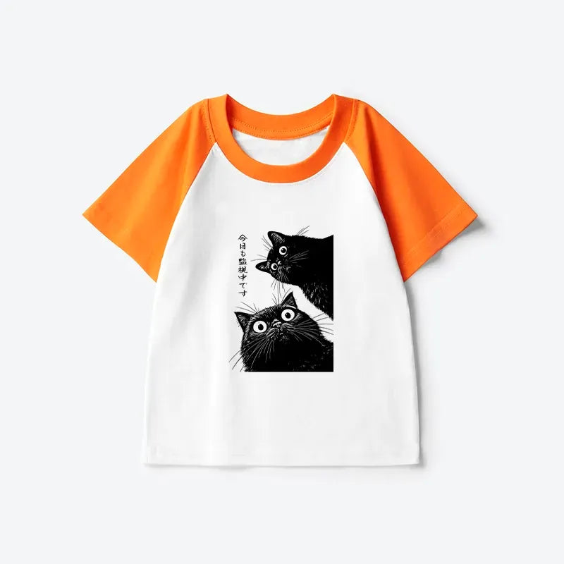 Japanese Cat Kids Raglan T-shirt for Daily Wear