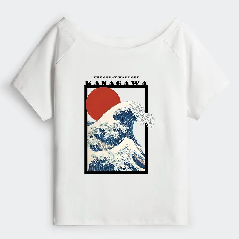 Minimalist Ukiyo-e Off Shoulder Tee