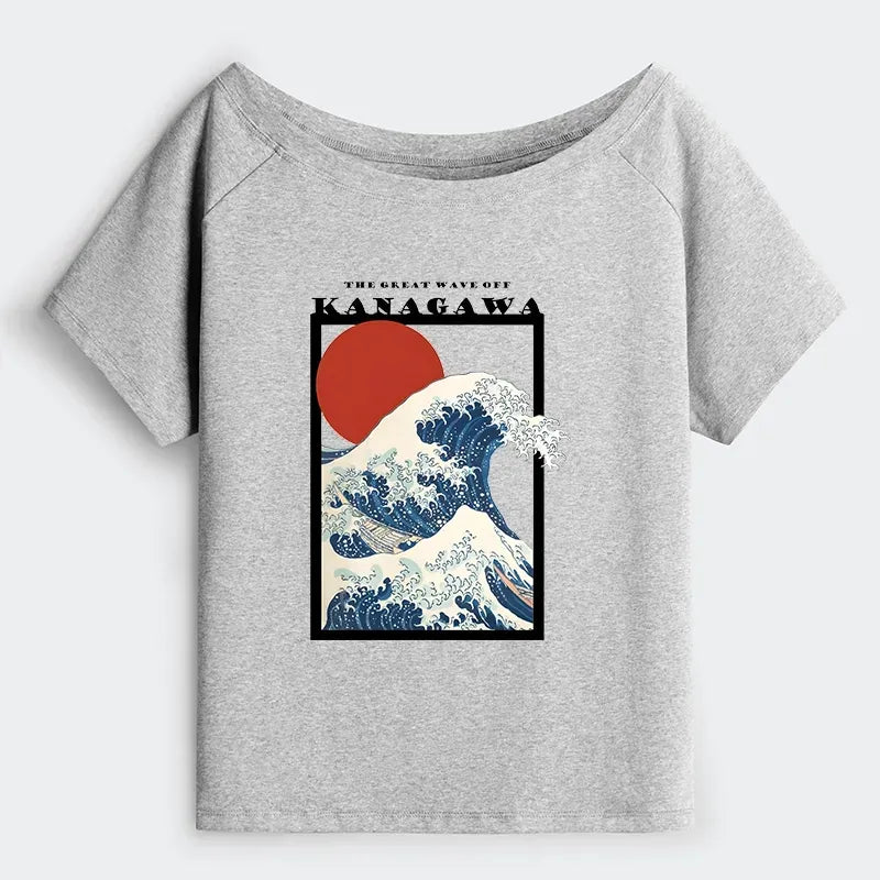 Minimalist Ukiyo-e Off Shoulder Tee