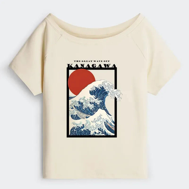 Minimalist Ukiyo-e Off Shoulder Tee
