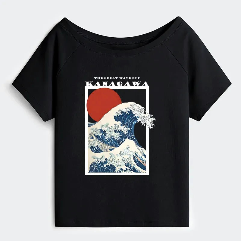 Minimalist Ukiyo-e Off Shoulder Tee