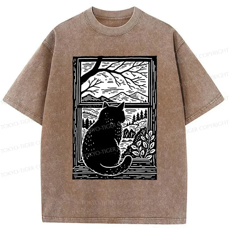 Japanese cat washed t-shirt for daily wear