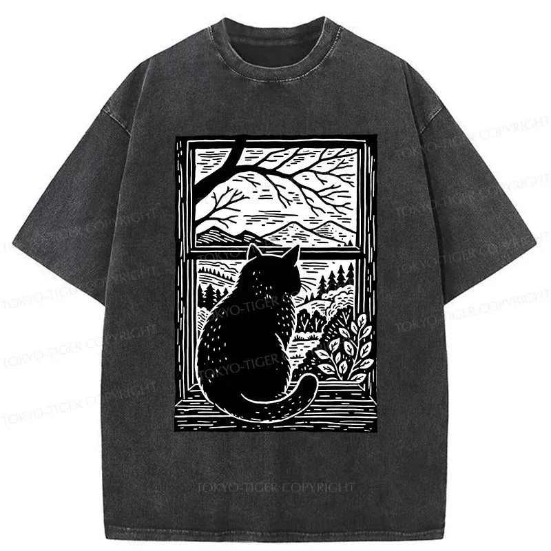 Kyoto-Lion Cat Waiting For Its Owner Washed T-Shirt