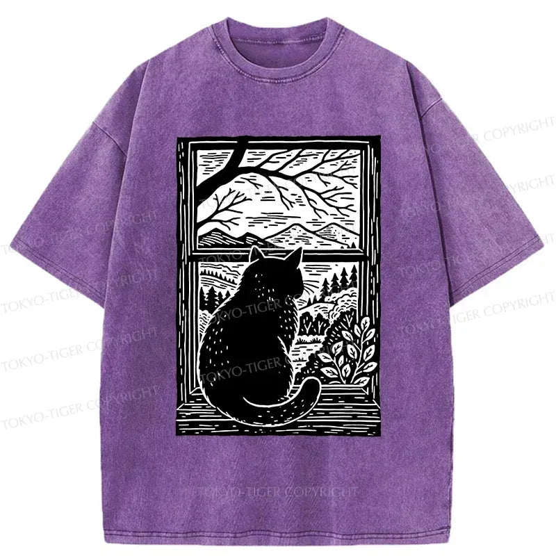 Kyoto-Lion Cat Waiting For Its Owner Washed T-Shirt