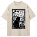 Japanese cat washed t-shirt for daily wear