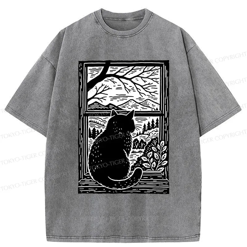 Kyoto-Lion Cat Waiting For Its Owner Washed T-Shirt