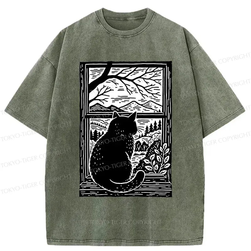 Kyoto-Lion Cat Waiting For Its Owner Washed T-Shirt
