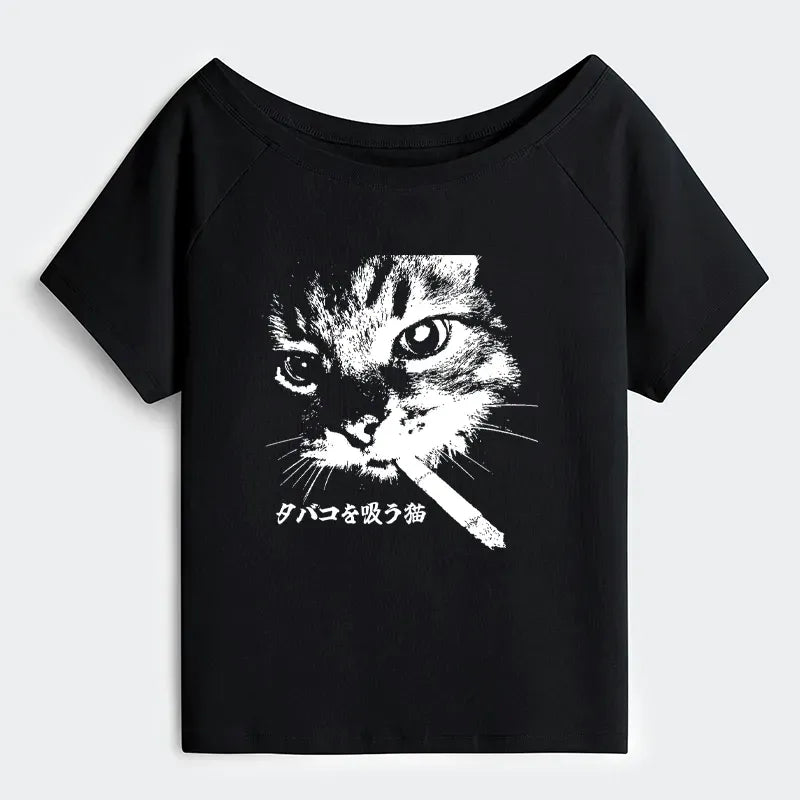 Japanese Vintage Cat Tee for Summer